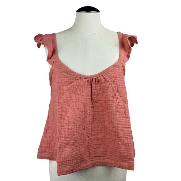 Women's Marine Layer Rosette Jude Tank Flutter Sleeve Cotton Summer Top Medium - Picture 1 of 10